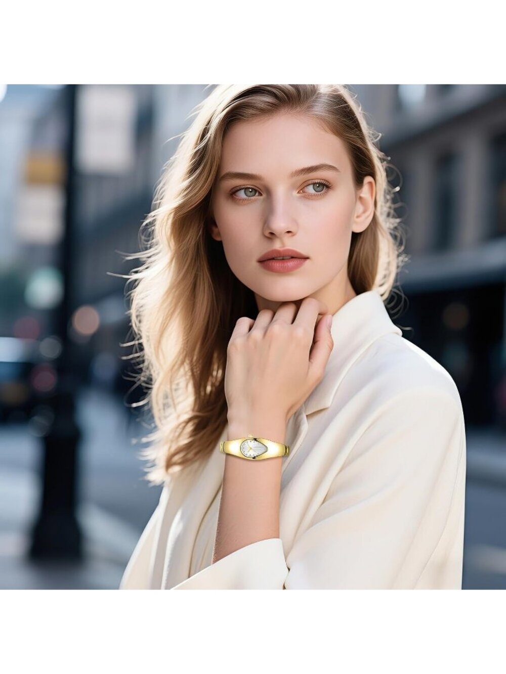 Women's Gold White Stainless Steel Strap Teardrop Shape Dial Quartz Wrist Watch - Picture 4 of 7
